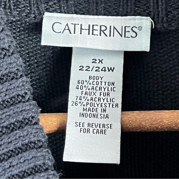 Catherines Black Zipped Faux Fur Front Plush Jacket Cardigan Sweater 2X 22/24 - Picture 8 of 8